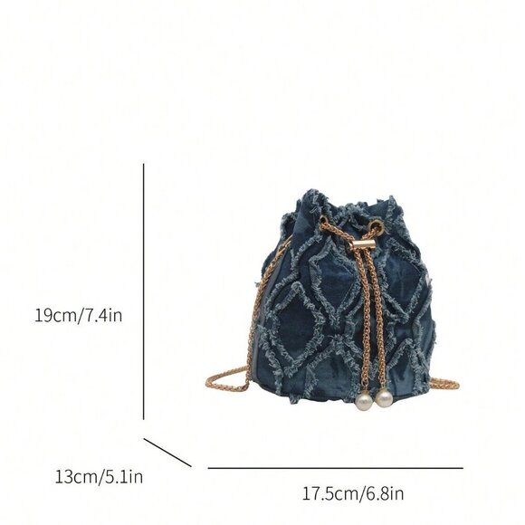 Blue Fashionable Women's Diamond-Shaped Shoulder Bucket Bag - Picture 5 of 7